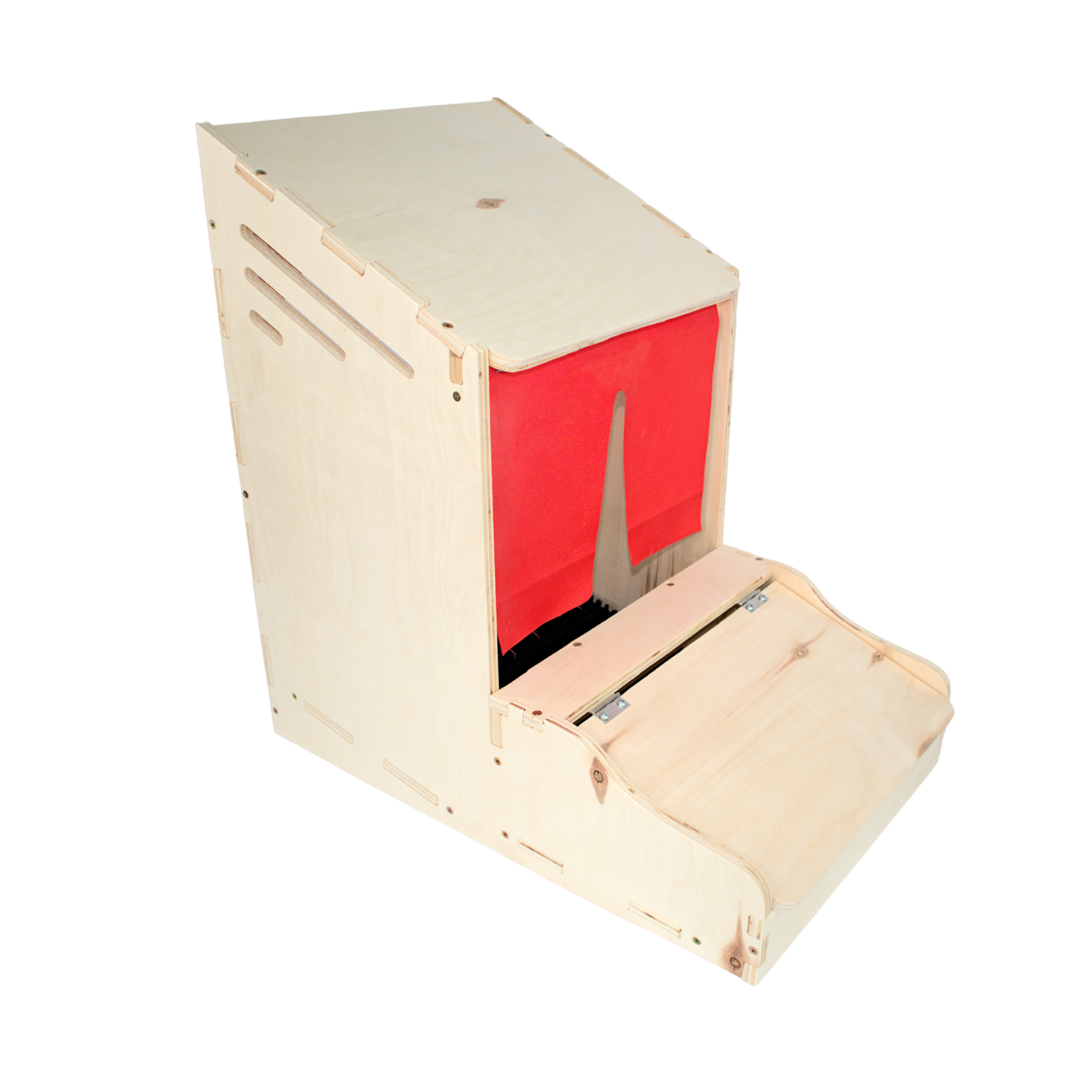 Rollaway Chicken Nesting Box CNC-cut plywood construction with nesting curtain